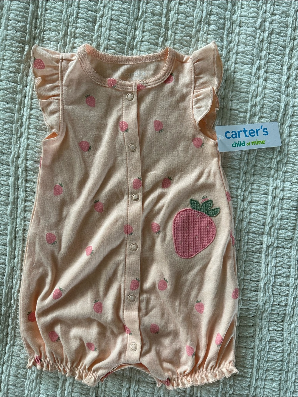 Carter's Peach Romper with Pink Strawberry Accents